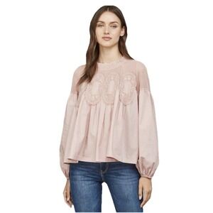 FATE Lace Applique Long Sleeve Blouse See Thru Ethereal Peasant Soft Girl Small